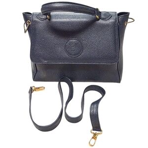 Talbots Made in Italy Pebbled Leather Satchel – Navy – Crossbody Strap Included